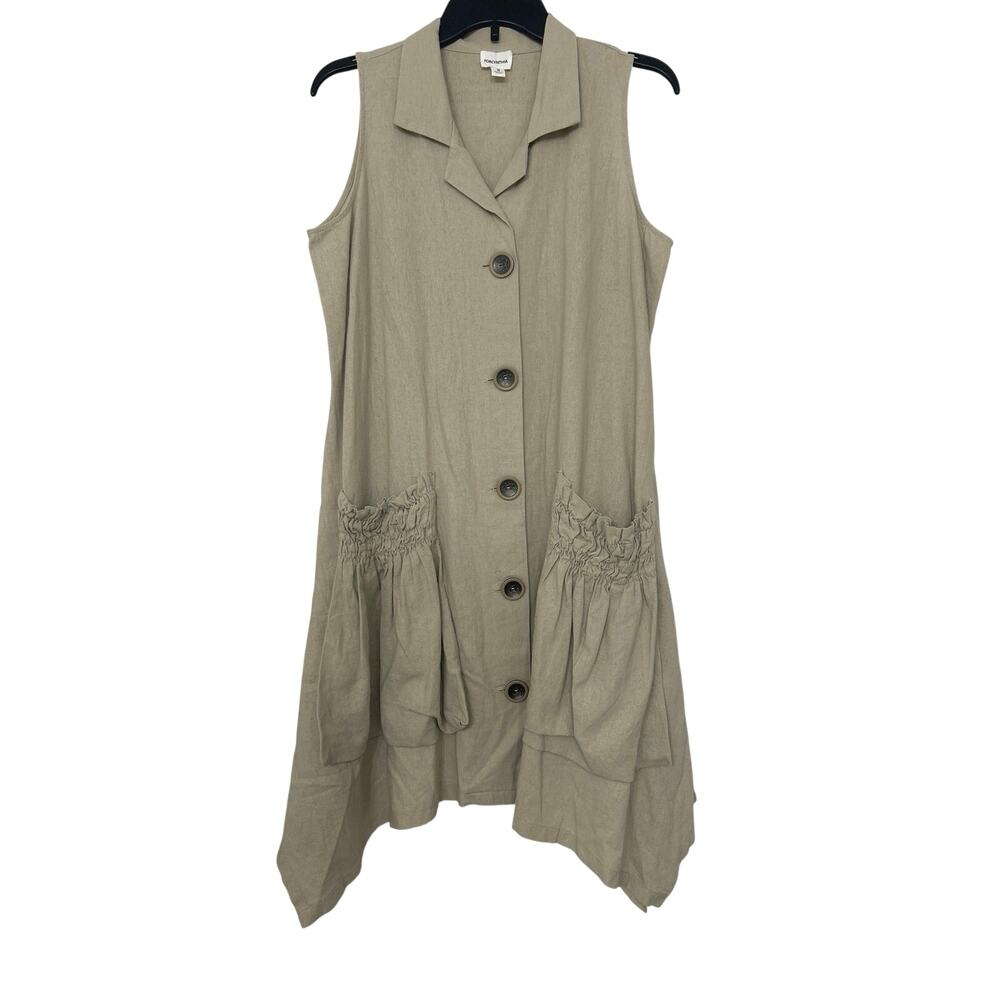 For Cynthia Lagenlook Linen Blend Midi Shirt Dress Artsy Asymmetrical Relaxed M